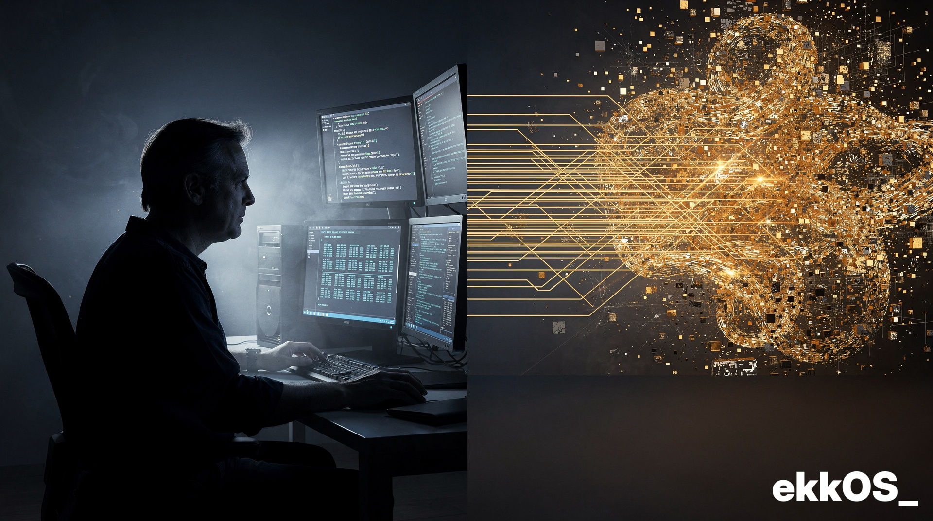 Abstract visualization of code generation with human oversight